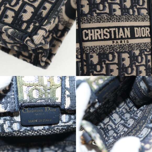DIOR Trotter Canvas Book Tote Mini Bag Navy Gold - Picture 12 of 14
